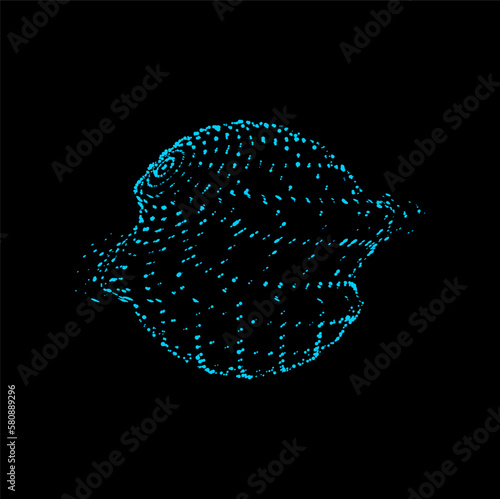 Sphere of dots particles, futuristic spherical shape sci fi design element. Vector atom orb technology, minimalistic VR digital mesh, cyberspace and techno