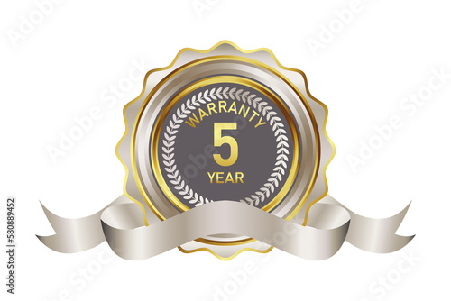 warranty badge element illustration in gold silver color, with premium colors, seals, medals, shields, badges, scrolls, and ornaments photo