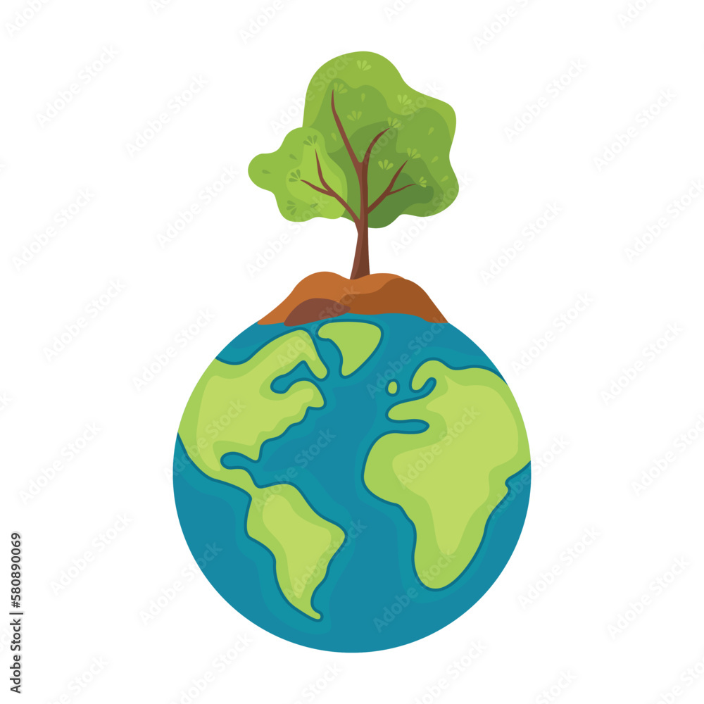 Earth globe planet with tree and soil on white background Stock Vector ...