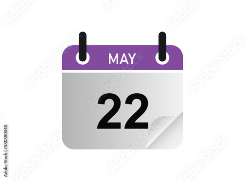 22th May calendar icon. May 22 calendar Date Month icon vector illustrator.