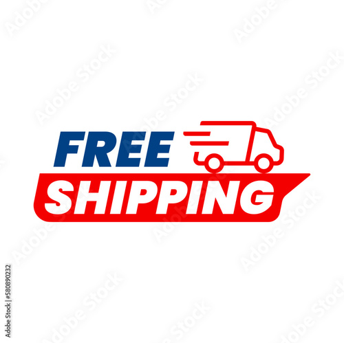 Free delivery shipping icon, home express deliver service vector label with fast car truck. Free shipping delivery badge for mail courier or parcel shipment cargo and food delivery service symbol