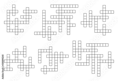 Crossword game grid, blank boxes for word riddle or puzzle quiz, vector template. Crossword empty square boxes vertical and horizontal cross grid for newspaper game quiz or crossword layout photo