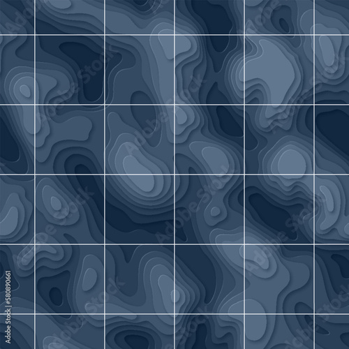 Abstract paper cut topographic seamless pattern background, modern cover. Sea depth map map relief texture, curved layers and elevation contour lines vector illustration