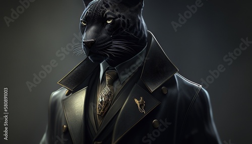 stealthy panther detective digital art illustration, Generative AI