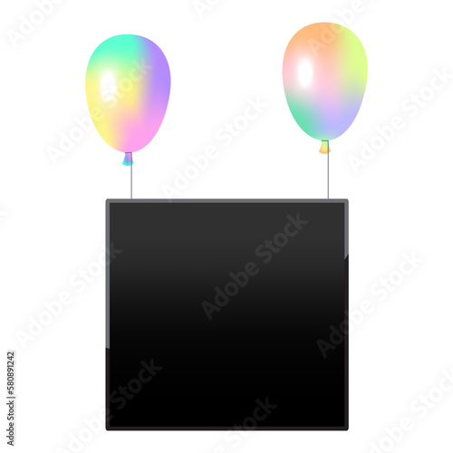 Colorful glossy balloon photo frame. Birthday celebration concept. Vector illustration.