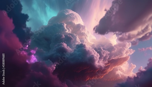 sky filled with colorful clouds digital art illustration, Generative AI © Artcuboy