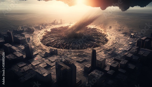 asteroid impact apocalypse digital art illustration, Generative AI
