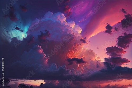 pink and purple sky. clouds at sunset. Generative AI © AkuAku