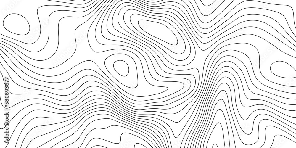 Terrain topographic map concept. Mountain contour height lines background. Black and white landscape geographic pattern. Territory texture. Vector - obrazy, fototapety, plakaty 