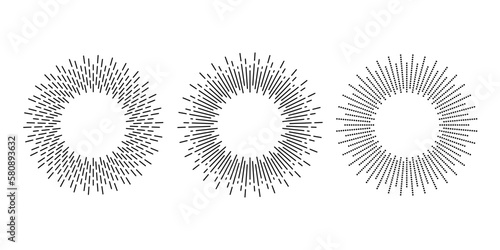 Retro sunburst frames set. Vintage sunlight rays element collection. Radial rays, sunbeams, firework, explosion for emblem, logo, tag, stamp, banner. Vector design elements 