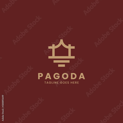 Fotografia Vector Logo Illustration Pagoda Line Art Style.