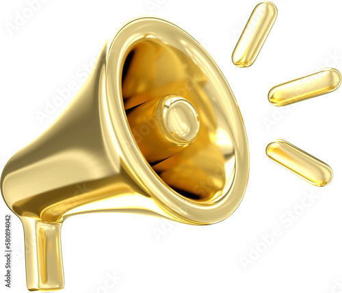Obraz na płótnie 3d gold megaphone speaker icon. Loudspeaker gold color. Speaking trumpet. 3d rendering w salonie
