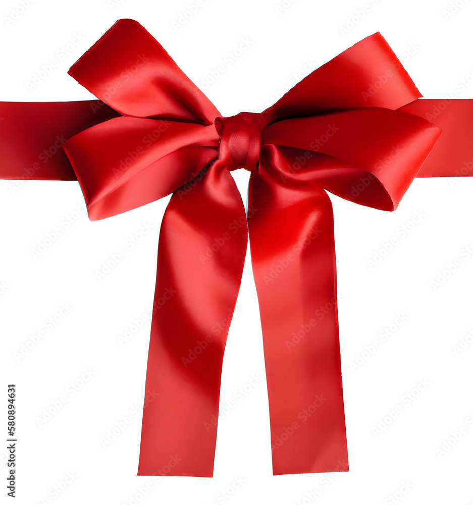 close up of red ribbon bow on white background. generative AI close up of red ribbon bow on white background. generative AI