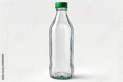 Glass bottle of mineral water against a white background. Mockup without labels. Generative AI
