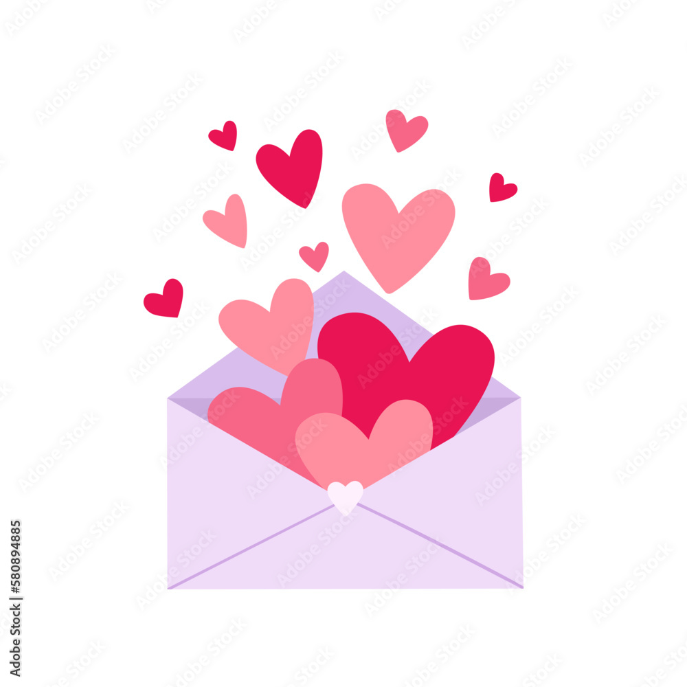Cute open envelope with hearts on white background Cute open envelope with hearts on white background
