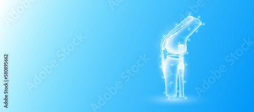 Human bone joint anatomy form line triangles connecting on blue background. Futuristic glowing organ hologram translucent and copy space for text. Medical anatomical concept. Modern design vector