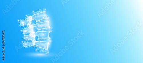Human backbone disc anatomy form line triangles connecting on blue background. Futuristic glowing organ hologram translucent and copy space for text. Medical anatomical concept. Modern design vector.