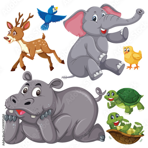Set of cute wildlife cartoon character