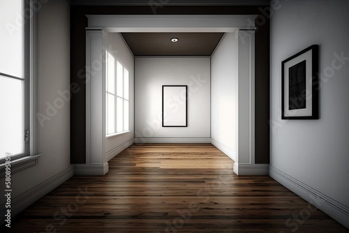 hardwood floor and white wall. Generative AI