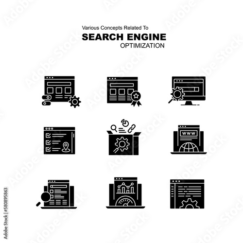 SEO Vector Icons Pack. Timeless solid or glyph-style icons.