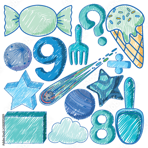 Blue objects in Pencil Colour Sketch Simple Style