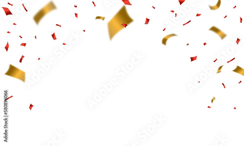 Red Gold confetti and ribbon background, isolated on transparent background. PNG illustration. © JJIMAGE
