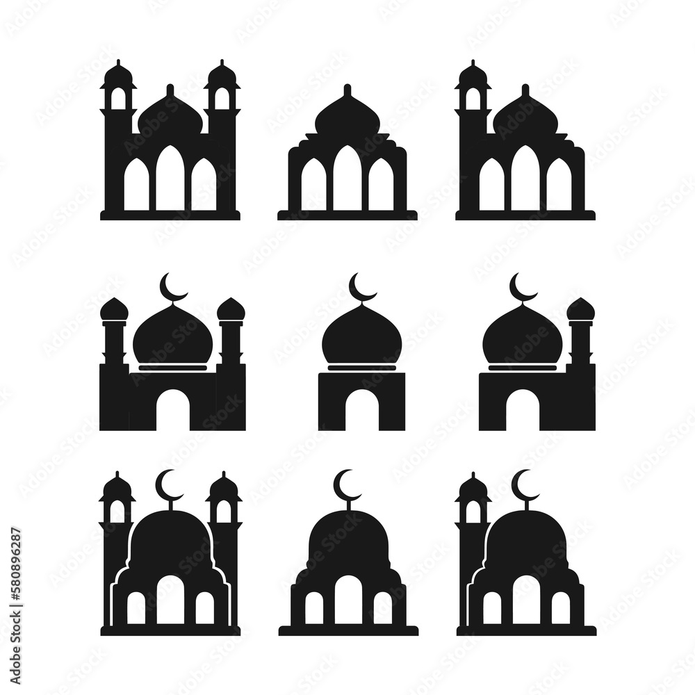 Set of islamic mosque silhouette designs.