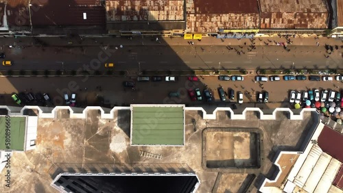 Aerial view above the Adamaoua Hotel, in sunny Yaounde, Cameroon - top down, drone shot photo