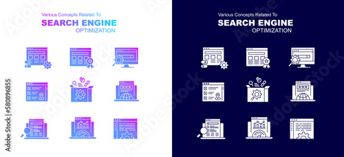 SEO Vector Icons Pack. Trendy gradient solid or glyph-style icons.
