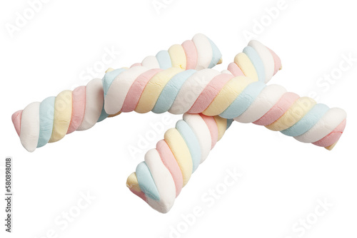 Marshmallow in twisted pattern, Pastel colored sweet chewy candies