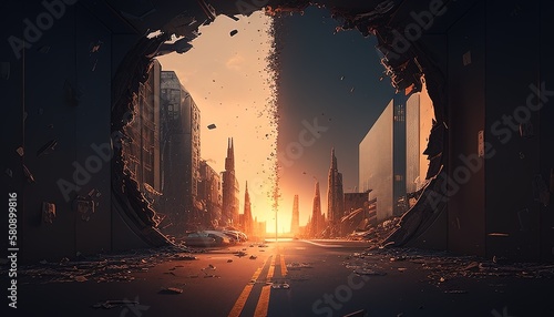 parallel universe apocalypse digital art illustration, Generative AI photo