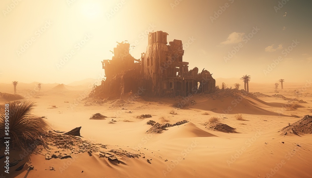 post apocalyptic desert digital art illustration, Generative AI - obrazy, fototapety, plakaty 