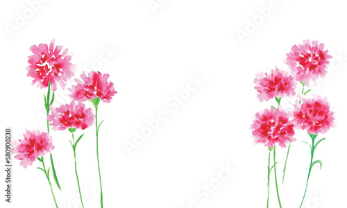 水彩画。水彩タッチのカーネーションベクターイラスト。母の日の花イラスト。Watercolor painting. Carnation vector illustration with watercolor touch. Mother's day flower illustration.