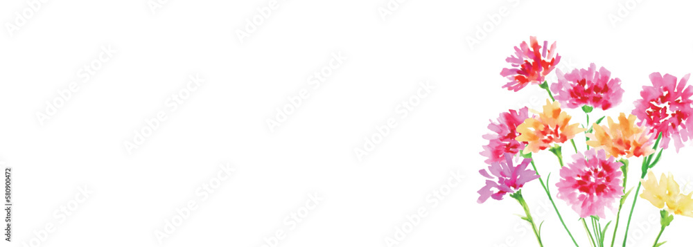 水彩画。水彩タッチのカーネーションベクターイラスト。母の日の花イラスト。Watercolor painting. Carnation vector illustration with watercolor touch. Mother's day flower illustration.