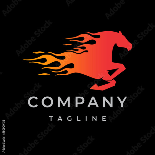 Fast Speed Fire Horse Logo Design