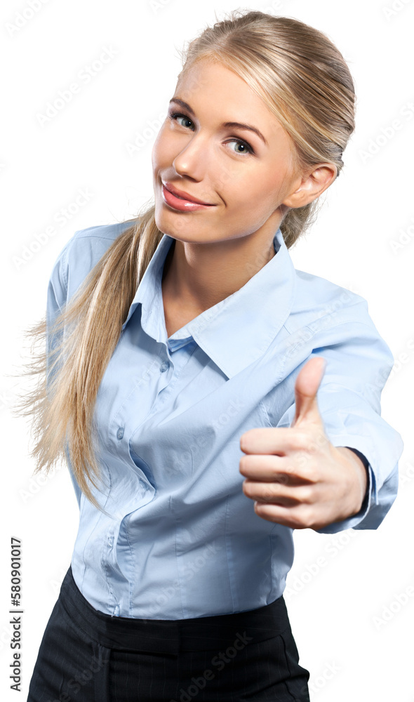 Beautiful young businesswoman giving thumbs up Beautiful young businesswoman giving thumbs up