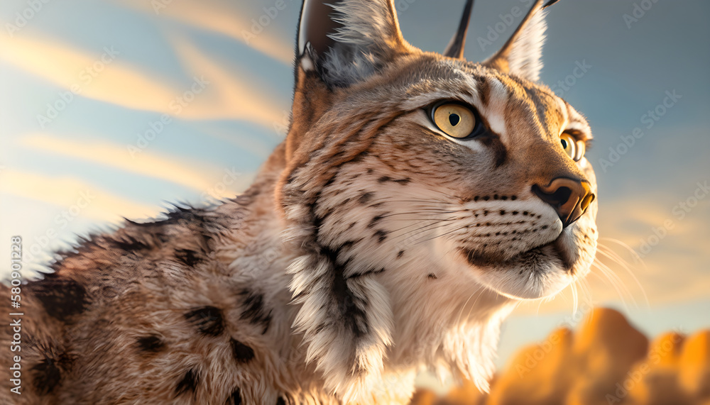 Obraz premium Lynx side view, golden hour nature animals