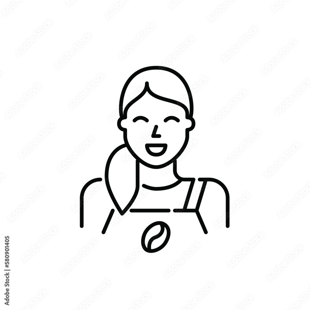 Barista girl in apron. Coffee shop worker in uniform. Pixel perfect, editable stroke line icon Barista girl in apron. Coffee shop worker in uniform. Pixel perfect, editable stroke line icon