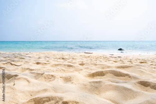 Beach sand and background tropical water sea paradise beaches in the Andaman Sea.