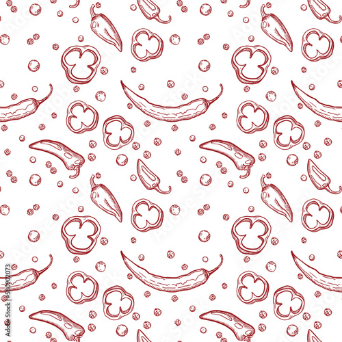 Vector seamless pattern of different types of peppers