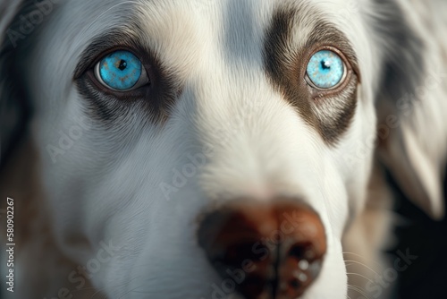 a close up of a dog's blue eyes. Generative AI
