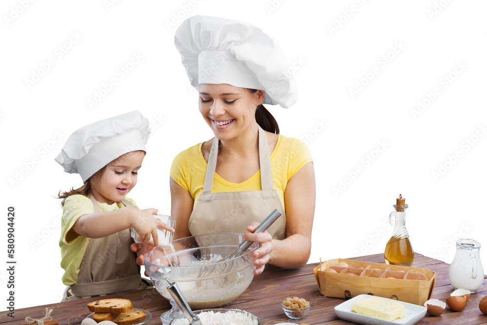 Happy mother and child daughter preparing food Happy mother and child daughter preparing food