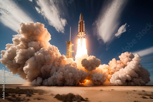 Launch of spacecraft into space. This image's components were provided by NASA. Generative AI