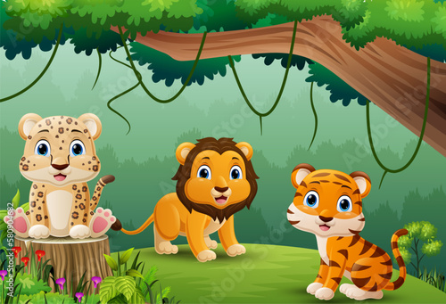 Cartoon wild animals in the jungle