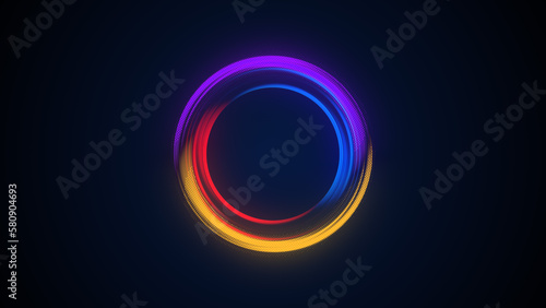 Abstract Blue Red Yellow Violet Glowing Light Circular Energy Effect Modern Sweet Empty Round Frame On Dark Blue Background