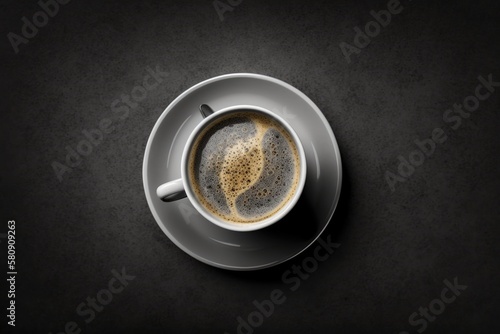Top shot of a coffee cup on a gray background. Generative AI