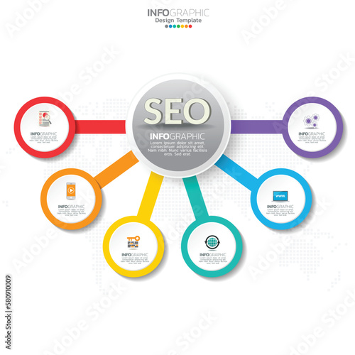 Infographic with 6 steps, options, parts, steps and processes.