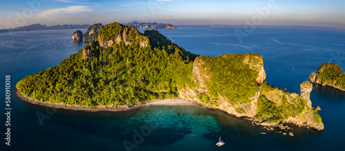 Aerial view of Koh Kai chicken island and Ko Khom in Krabi, Thailand