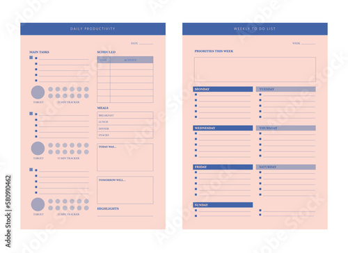 Daily and Weekly planner template. Plan your day more easily and more happiness.