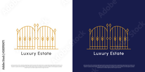 
Premium royal gate logo design illustration. linear gate building. Elegant design luxury modern exterior furniture.